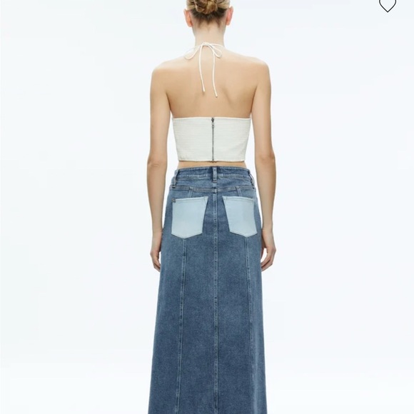 This is an Alice + Olivia Rye two-tone denim maxi skirt NWT size 25 - Picture 2 of 9